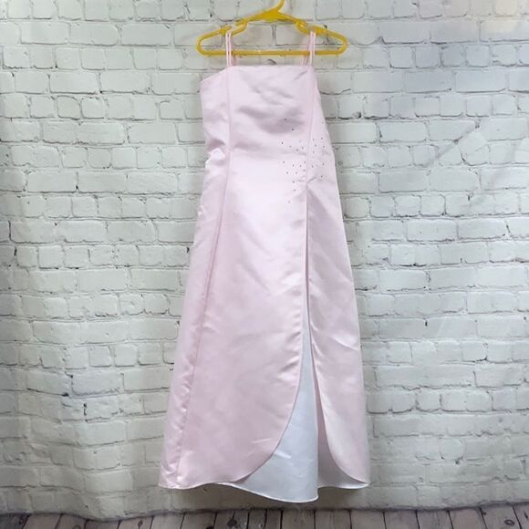 Pink Satin Formal Flower Girl Dress Rhinestone Lace Up Party 2pc Shawl Wedding - Picture 3 of 11